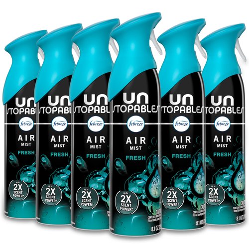 Febreze Air Mist, Air Freshener Spray, Odor Fighting Room Spray, Deodorizer for Home Bathroom Kitchen Office Apartment Dorm Room Classroom, Unstopables Fresh Scent, 8.1oz (Pack of 6)