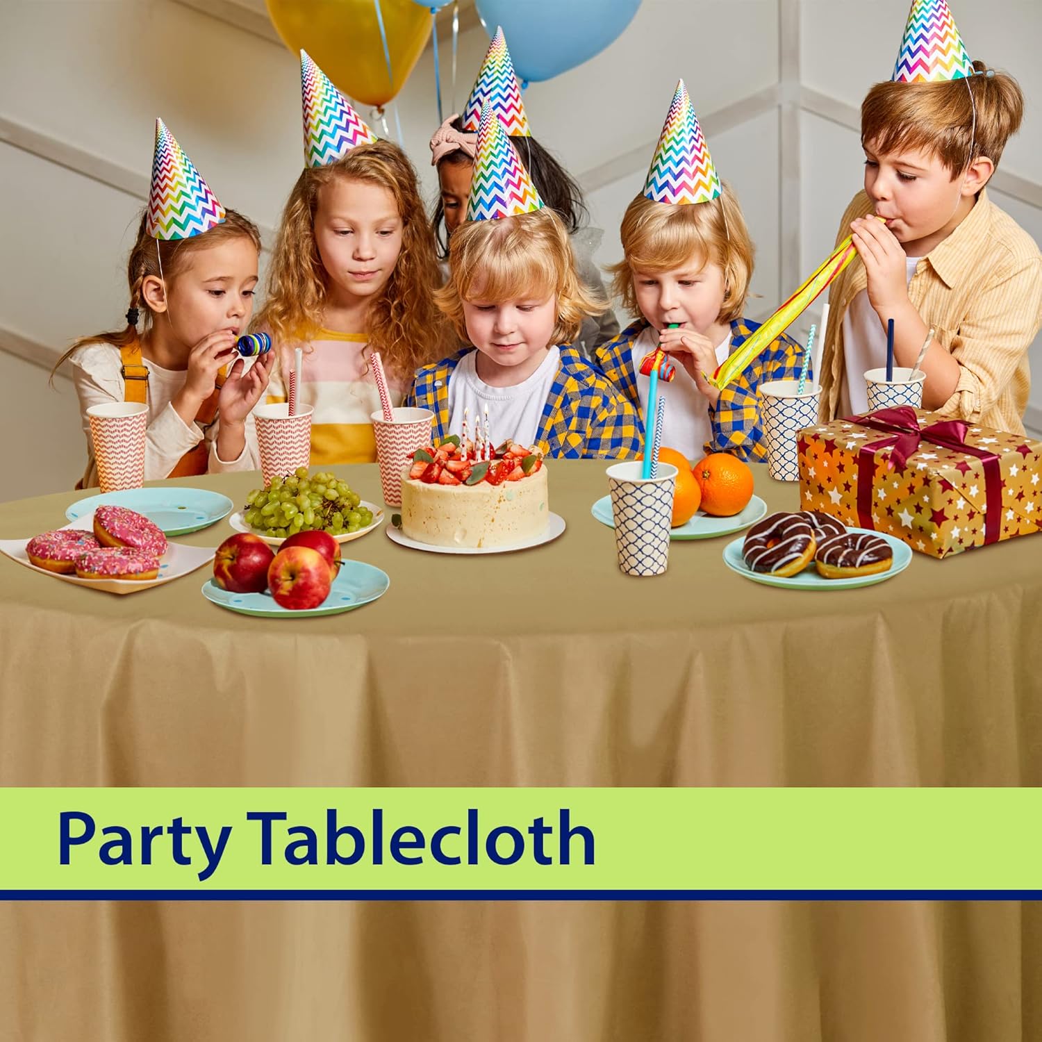 Party Dimensions Gold Disposable Plastic Tablecloths - 84-Inch Round Table Covers | 12 Pack for Events & Weddings