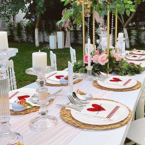 IANFEPH 50 Pack Linen-Feel Paper Napkins with Built-in Flatware Pocket, Prefolded Cloth Like Disposable Dinner Napkins Pocket for Kitchen Wedding Bridal Shower Birthday Party Decor (Valentine Love)