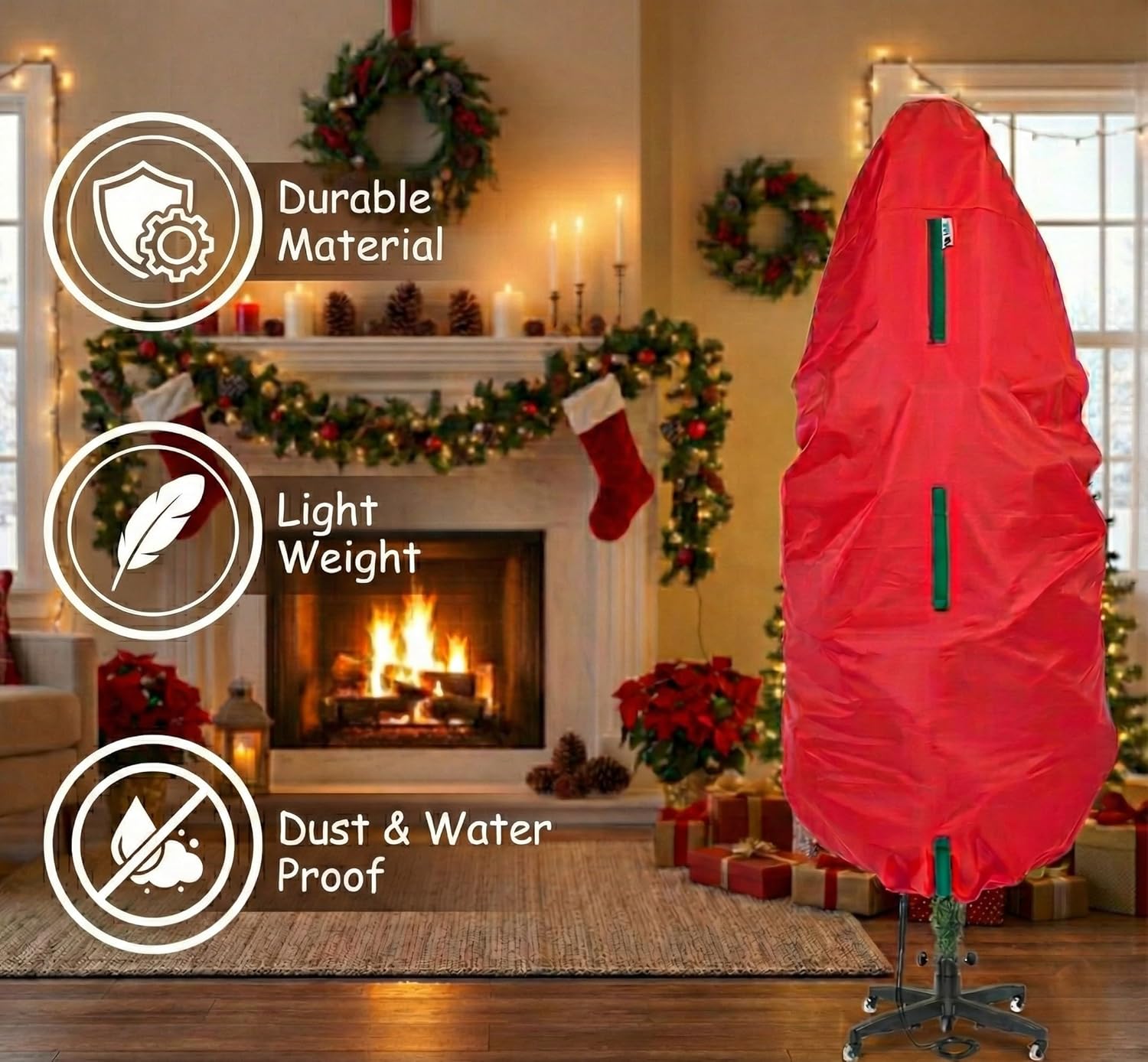 Upright Christmas Tree Storage Bag - Durable Dustproof Cover for 5 Ft Artificial Trees | Easy to Use, Red