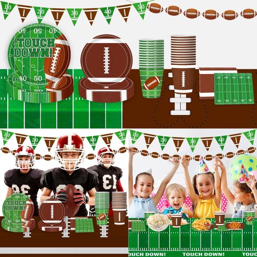 Football Party Decorations Football Party Supplies Kit Serve 24 Plates Napkins Cups Banner Tablecloth for Foot Ball Themed Birthday Gameday Decorations