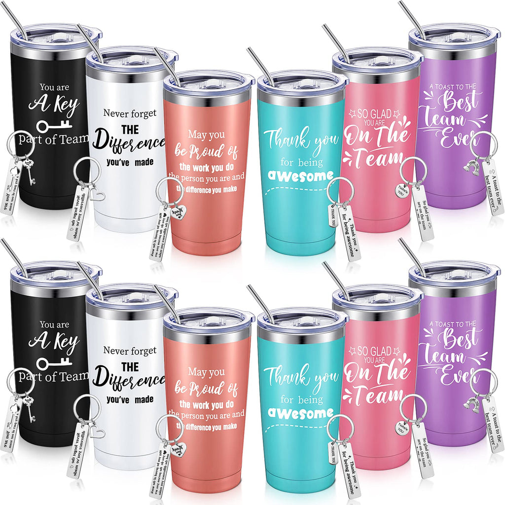 Thank You Gifts for Women Men 20 oz Inspirational Tumbler with Keychain Insulated Stainless Steel Appreciation Tumblers Team Motivational Encouragement Gift for Coworker Employees (Multicolor, 12 Pcs)
