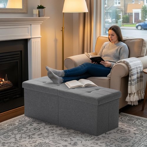Snuvid 35-INCH Storage Ottoman Bench, Footrest with Storage, End of Bed Bench Coffee Table for Living Room, Bedroom, Entryway, Dark Gray