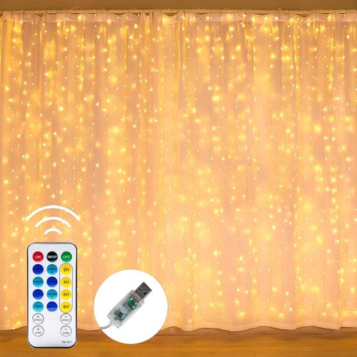 Dazzle Bright Curtain String Lights - 300 LED Warm White Fairy Lights | 9.8ft x 9.8ft, Waterproof, 8 Modes