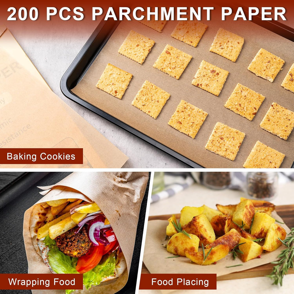 200 Pcs Unbleached Parchment Paper Sheets - 12x16 Inches Non-Stick Baking & Cooking Essentials