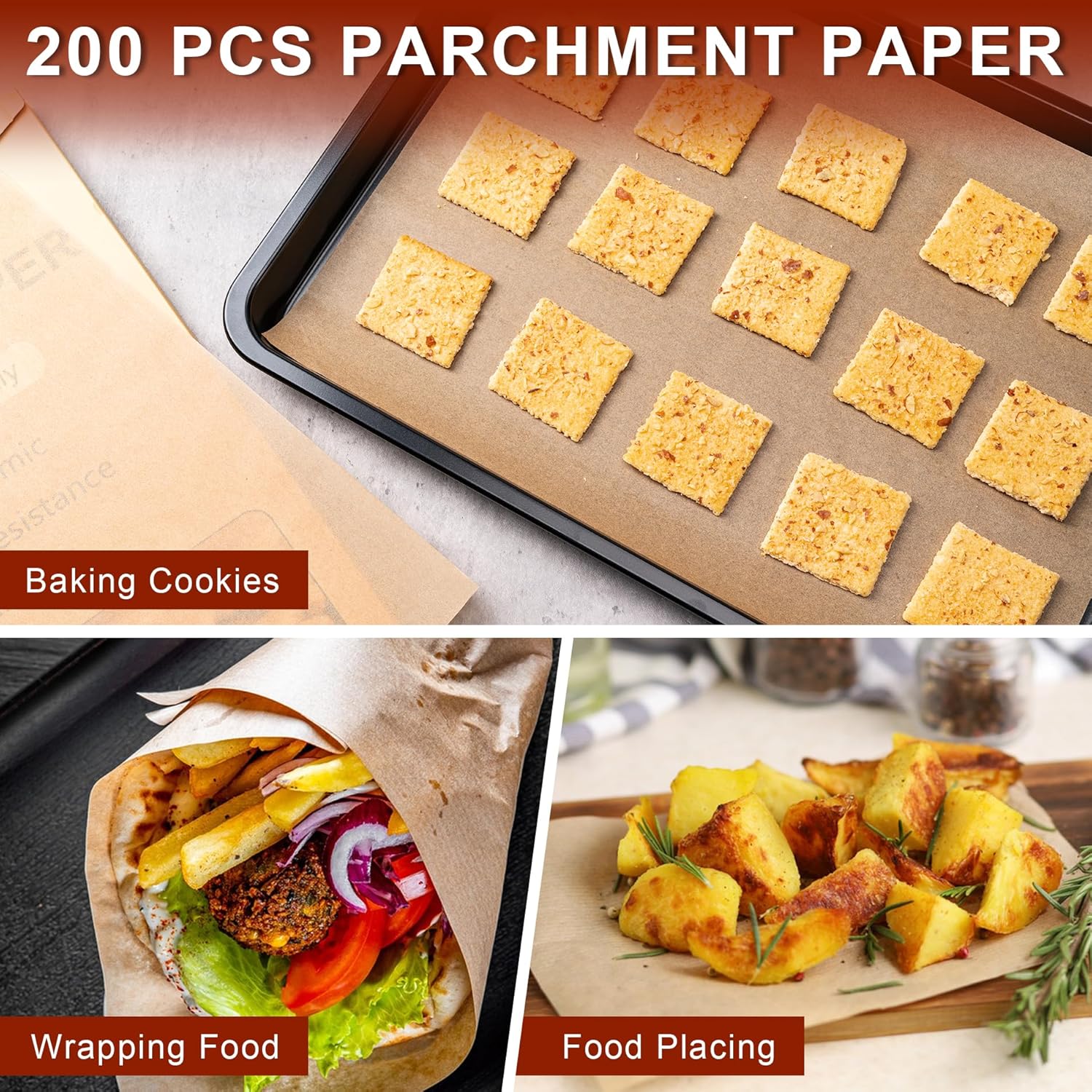200 Pcs Unbleached Parchment Paper Sheets - 12x16 Inches Non-Stick Baking & Cooking Essentials