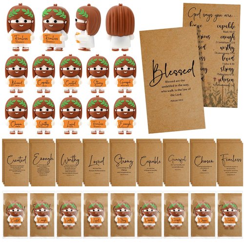 Thyle 30 Set Christian Easter Gifts Mini Jesus Figures Bulk Religious Positive Little Jesus with Scripture Plaque Table Decor Church Party Favor with Bible Verse Card Easter Figurines Basket Stuffers
