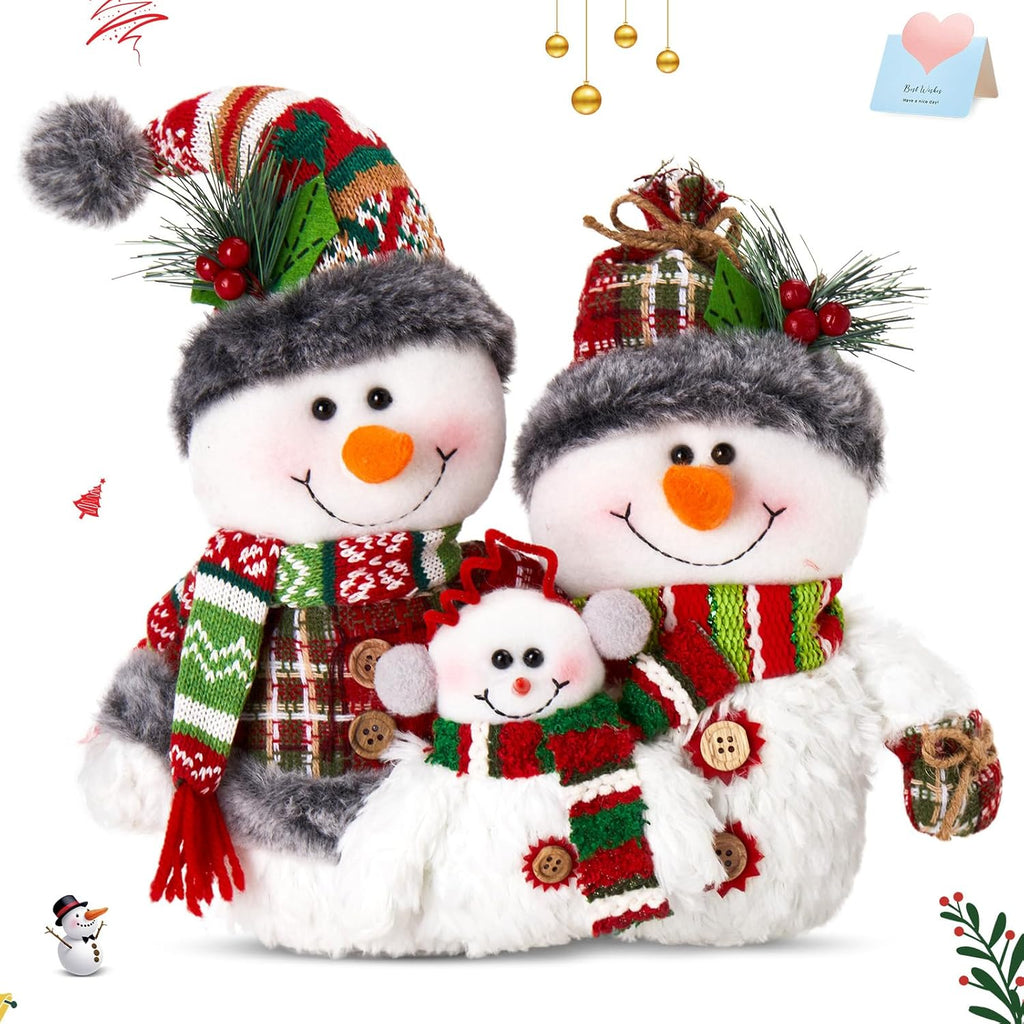 WEWILL 12'' Christmas Snowman Figurine - Cozy Family Tabletop Decor for Holiday Cheer