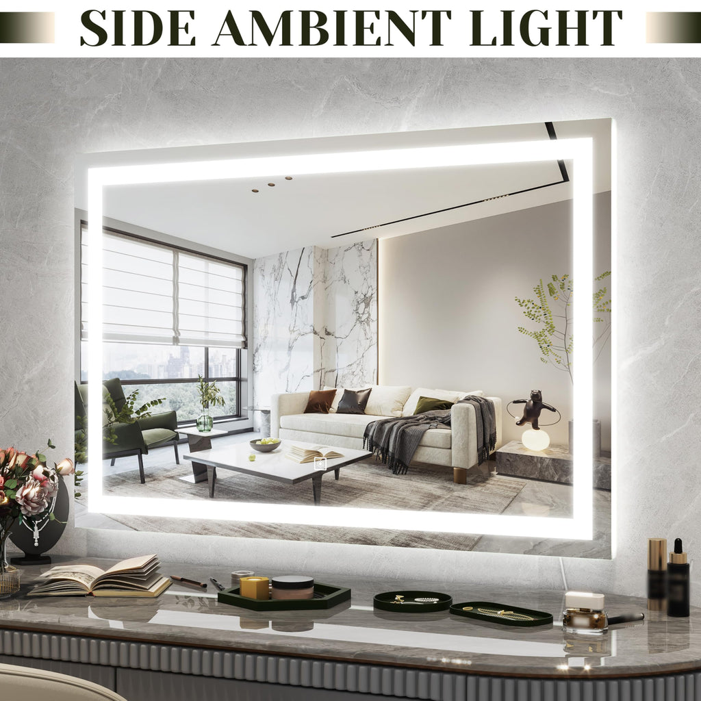 ROLOVE 32x 22 Inch Large Lighted Vanity Mirror with Dimmable 3 Modes, LED Makeup Mirror for Bathroom ＆ Dressing Room, Tabletop or Wall-Mounted, White