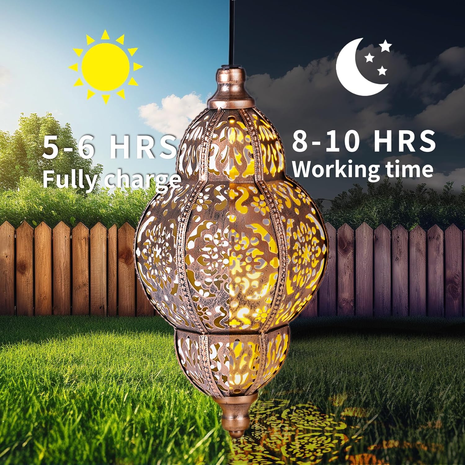 Skiennix Solar Lanterns - Outdoor Garden Decor | Metal Moroccan Chandelier for Patios & Yards