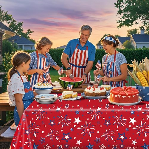 3 Pcs Patriotic Tablecloth | 4th of July Red, White & Blue Disposable Table Cover - 54 x 108 Inch