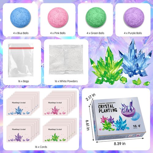 16Pcs Science Kit Crystal Growing Party Favor Supply Gifts for Kids Classroom Goodiebags Christmas Valentine's Day Gifts (16Pcs, One Size)