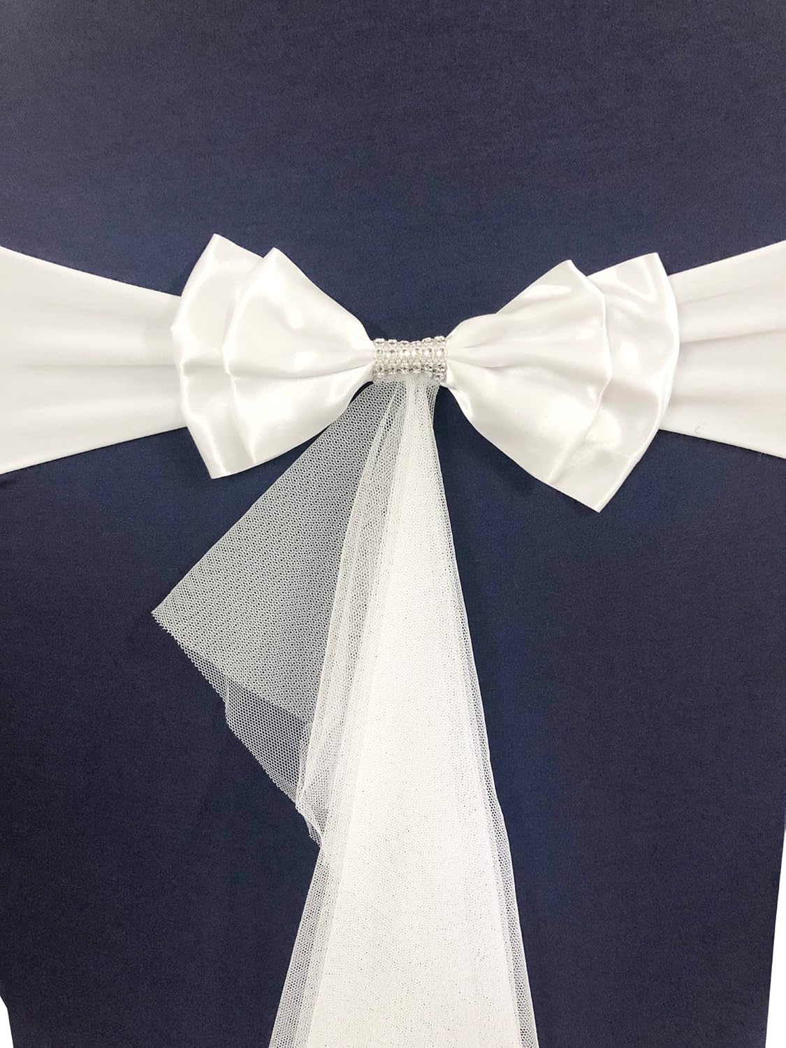 Skiennix Spandex Stretch Chair Bands - Elegant Double Satin Bows for Beach Weddings | 10 Pack, White