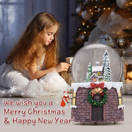 Christmas Music Box Snow Globe Gift, Musical Village Glitter for Women Wife Mom Girlfriend Daughter Son Granddaughter, Xmas Present Plays Silent Night Tune