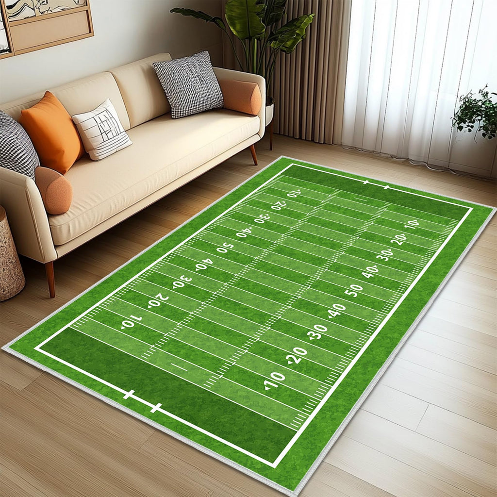 Green Area Rug 4x6,Football Field American Sports Green Lawn Sport Game Team Competition,Ultra-Thin Washable Throw Carpet Indoor Non Slip Accent Floor Carpets for Bedroom,Living Room,Dining Room