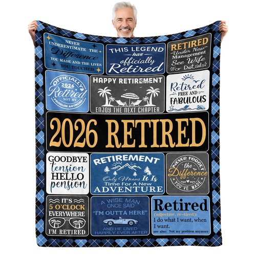 LONQELI Retirement Gifts Blanket for Men 2026, Happy Retirement Gifts for Dad, Coworker, Husband, Funny Retired Present Throw 50"x60" for Retirees