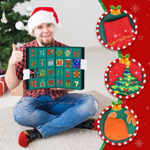 MOVINPE Christmas Socks Advent Calendar - 24 Pairs of Funny Crew Socks for Adults | Warm Cotton Countdown to 2025