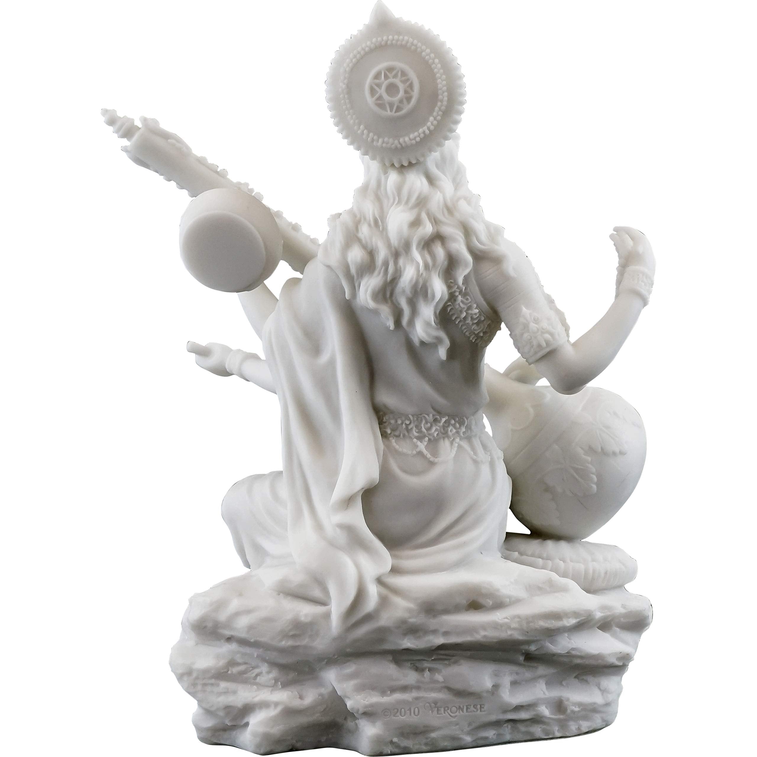 Top Collection Saraswati Statue - Hindu Goddess of Knowledge, Music & Art Sculpture in White Marble Finish- 5.75-Inch Figurine