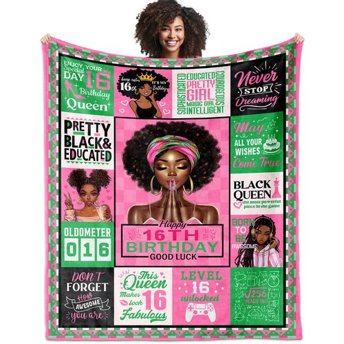 African American Sweet 16 Gifts for Girls, 16th Birthday Gifts for Black Girls, 16 Year Old Girl Birthday Gift Ideas, 16th Bday Decorations, Bday Presents for 16 Year Old Blanket 50"X60"