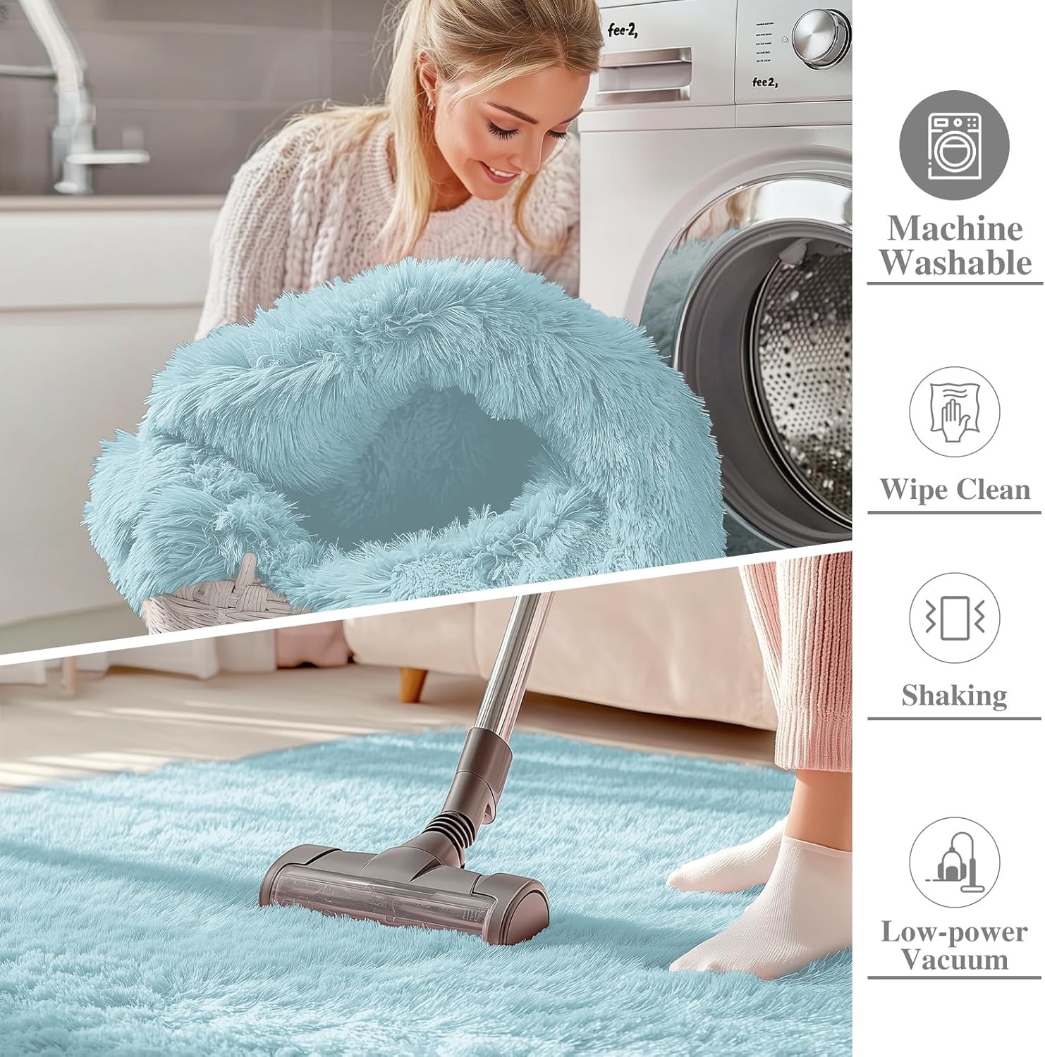 OLANLY Large Area Rug - Soft Fluffy Machine Washable Shaggy Carpet for Living Room & Bedroom | Light Blue