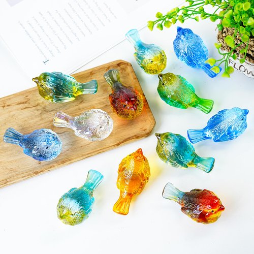 LOULIQIGIFT Set of 4 Glass Bird Crystal Collectible Figurines Valentines Gifts for Bird Lovers Red Bird Stuate Decor for Party Wedding Anniversary