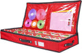 Primode Wrapping Paper Storage Container - Under Bed Gift Wrap Organizer for 30-Inch Rolls | 31”x13.5”x4.5” | Durable 600D Oxford Material with Pockets for Ribbons and Bows (Red)