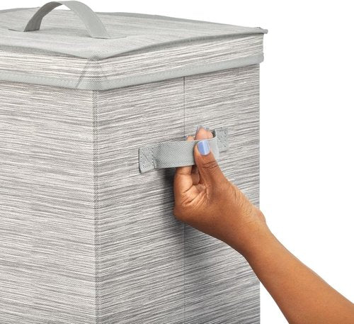 mDesign Gift-Wrapping Paper Storage Box - Tall Organizer with Handles, Removable Lid, Stripe Taupe/Tan