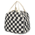 Dezcrab Corduroy Lunch Box for Women Girls, Cooler Lunch Bags Reusable Insulated Lunchbox for Picnic School Work Travel (Checkered Black)