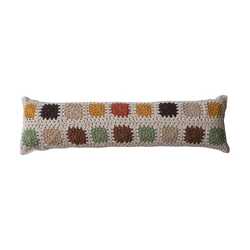 Creative Co-Op Cotton Crocheted Lumbar Pillow with Block Pattern, Multicolor