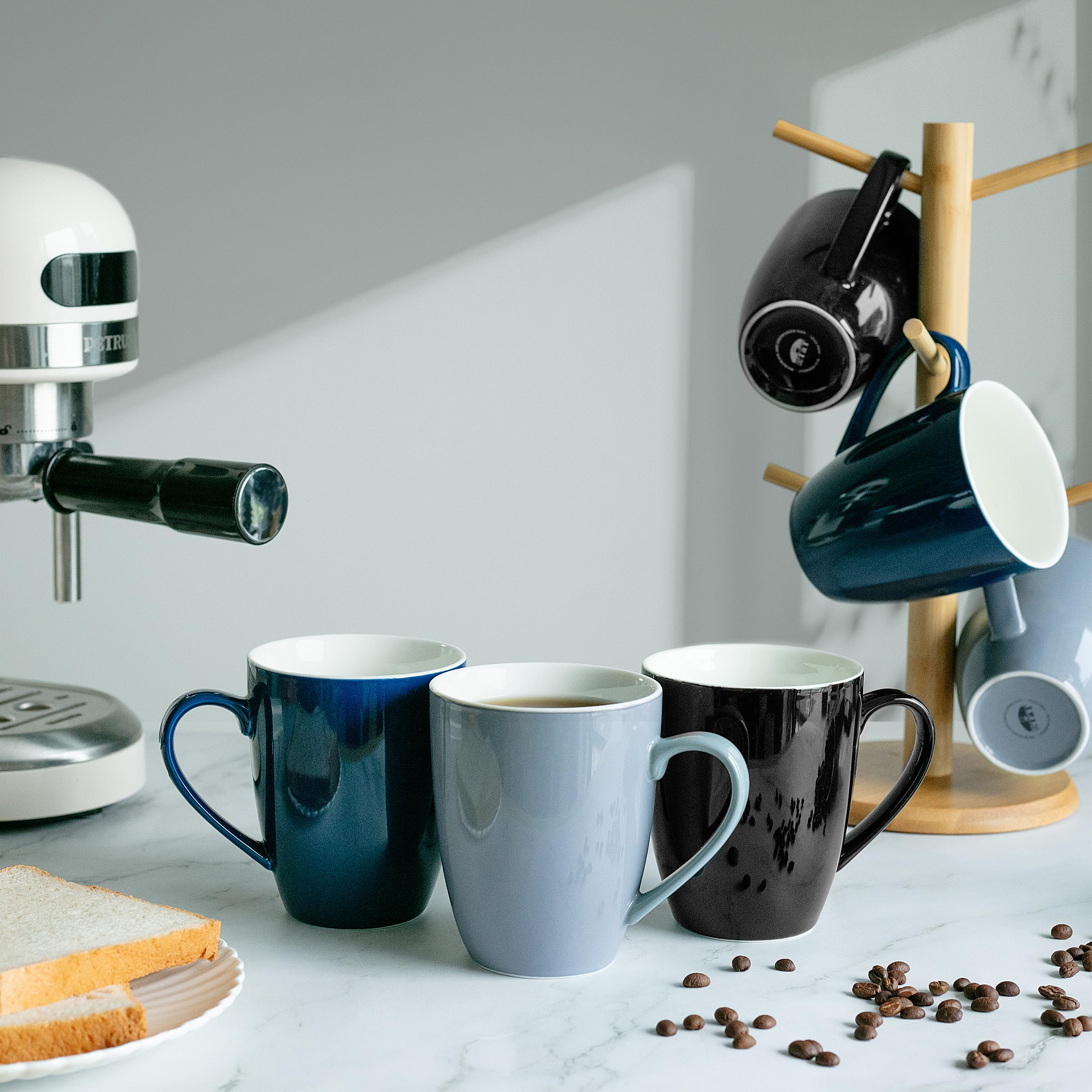 BTaT- Porcelain Coffee Mugs Set, 16 Ounces, 4 Pack, Gray Ceramic Coffee Mugs with Handle, Restaurant Cups for Mocha, Tea, Cappuccino, Cocoa, Cereal, Mug Gift Set, Dishwasher Safe