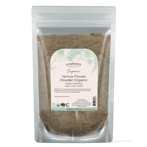 Starwest Botanicals Organic Yarrow Flower Powder - Dried Herb for Tea, Certified Kosher, Non-GMO - 4 oz Pouch