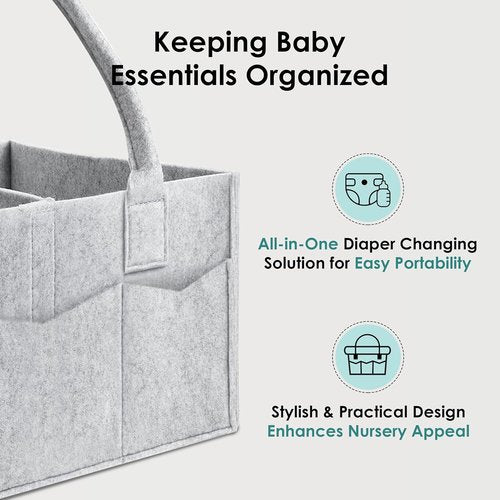 HIPHOP PANDA Diaper Caddy Organizer - Sturdy Portable Storage for Newborn Essentials - Grey/Oatmeal 2-Pack Gift Set