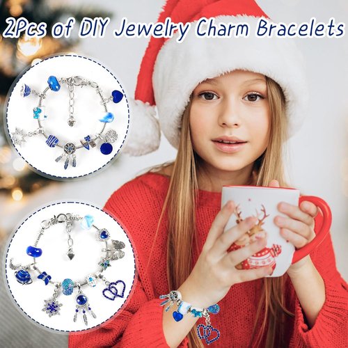 Advent Calendar Charm Bracelets 2025 - DIY Jewelry Making Kit with Blue Beads | 24 Days Christmas Countdown Gift for Girls