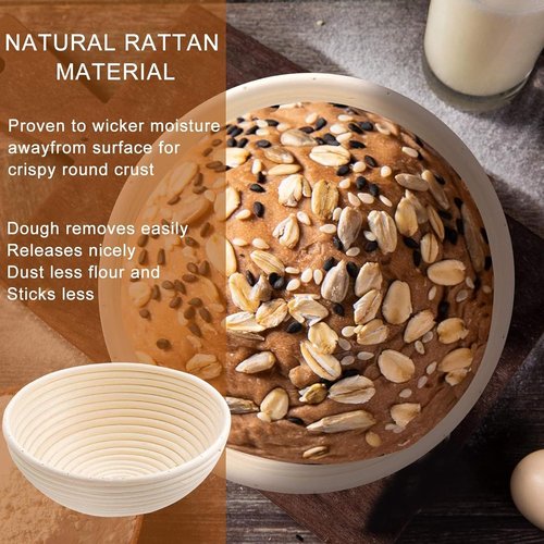 Dimpola Banneton Bread Proofing Basket Set - 9-Inch Round Rattan Baskets for Sourdough Baking