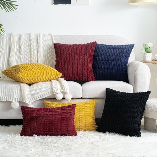 Smile of hope Pack of 2 Burgundy Corduroy Decorative Pillow Covers 18x18 Inch Soft Boho Striped Throw Pillow Covers Modern Farmhouse Home Decor for Sofa Living Room Couch Bed