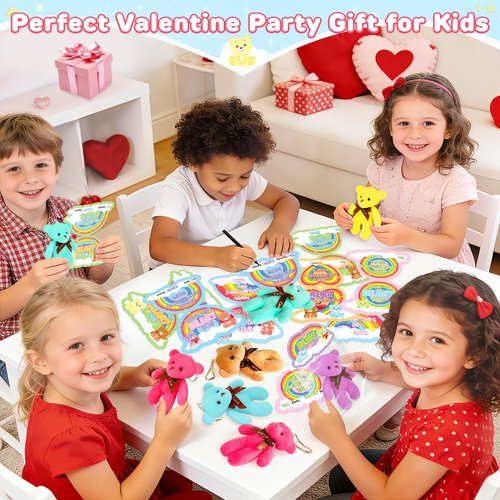 Toidgy Valentines Day Cards for Kids Classroom, 24 Packs Valentines Gifts Bulk with Stuffed Bear Plush Toys Keychain, Valentines Party Favors, Ideal Exchange Gift and School Prizes for Boys Girls
