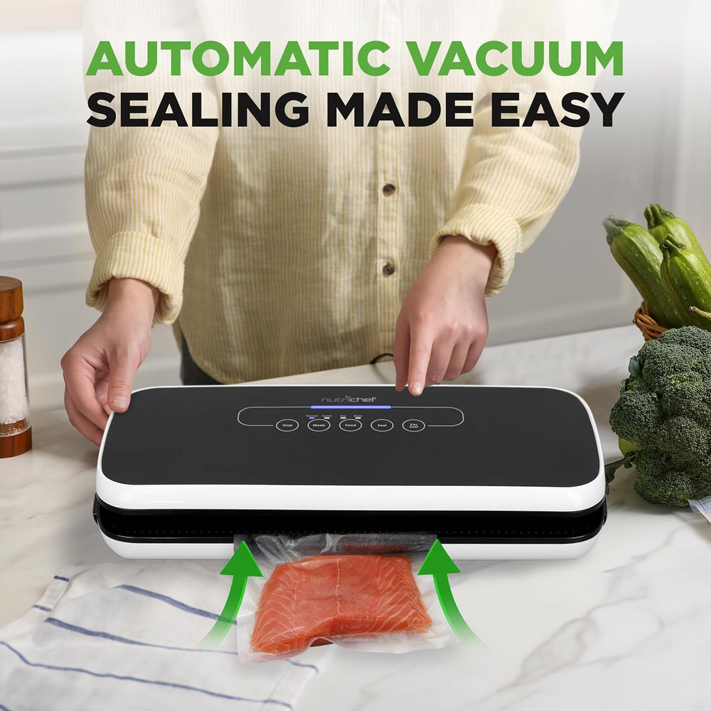 NutriChef Vacuum Sealing System - Automatic Food Preservation with Starter Kit | Compact Design, Black