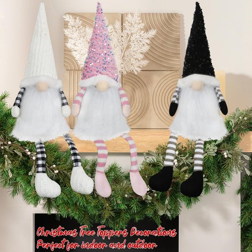 Christmas Tree Topper with Lights,Gnome Tree Topper Lighted Pink Tree Toppers Christmas Decorations Battery Operated Tree Topper with Timer 24.8 Inch