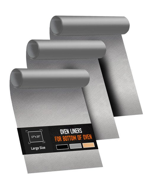 3 Pack Oven Liners for Bottom of Oven, 17x25" Large Heavy Duty Non-Stick Reusable Oven Mat for Electric, Gas, Toaster & Convection Ovens - BPA & PFOA Free, Dishwasher Safe, Kitchen Essentials, Silver