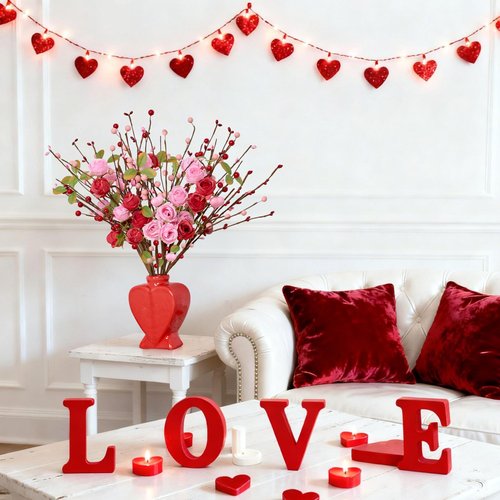 MAINGKAUNG Valentines Day Decorations 12 Pack Valentines Day Artificial Flowers 17 Inch Valentine's Picks with Red Roses Flower Pink Love Heart Berries for Valentine Wedding Anniversary Party Decor
