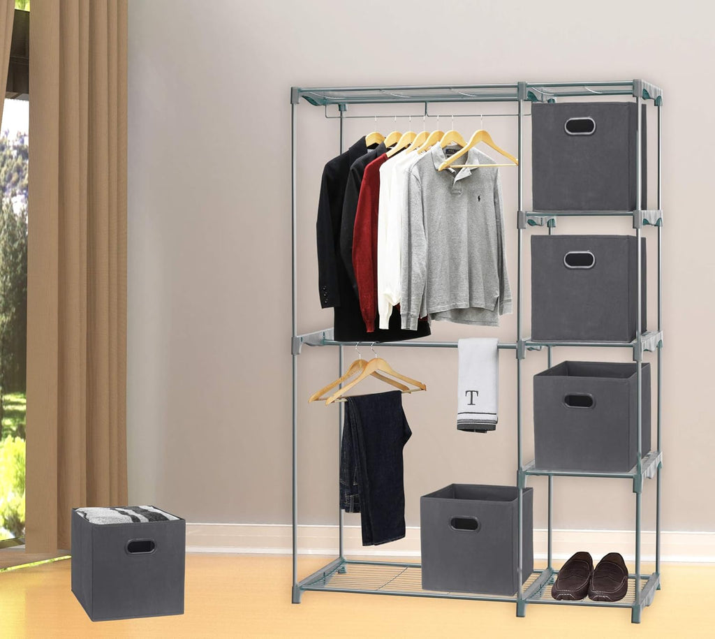 Simple Houseware Foldable Cube Storage Bins - 11-Inch Dark Gray Fabric Organizer with Handles | 6-Pack