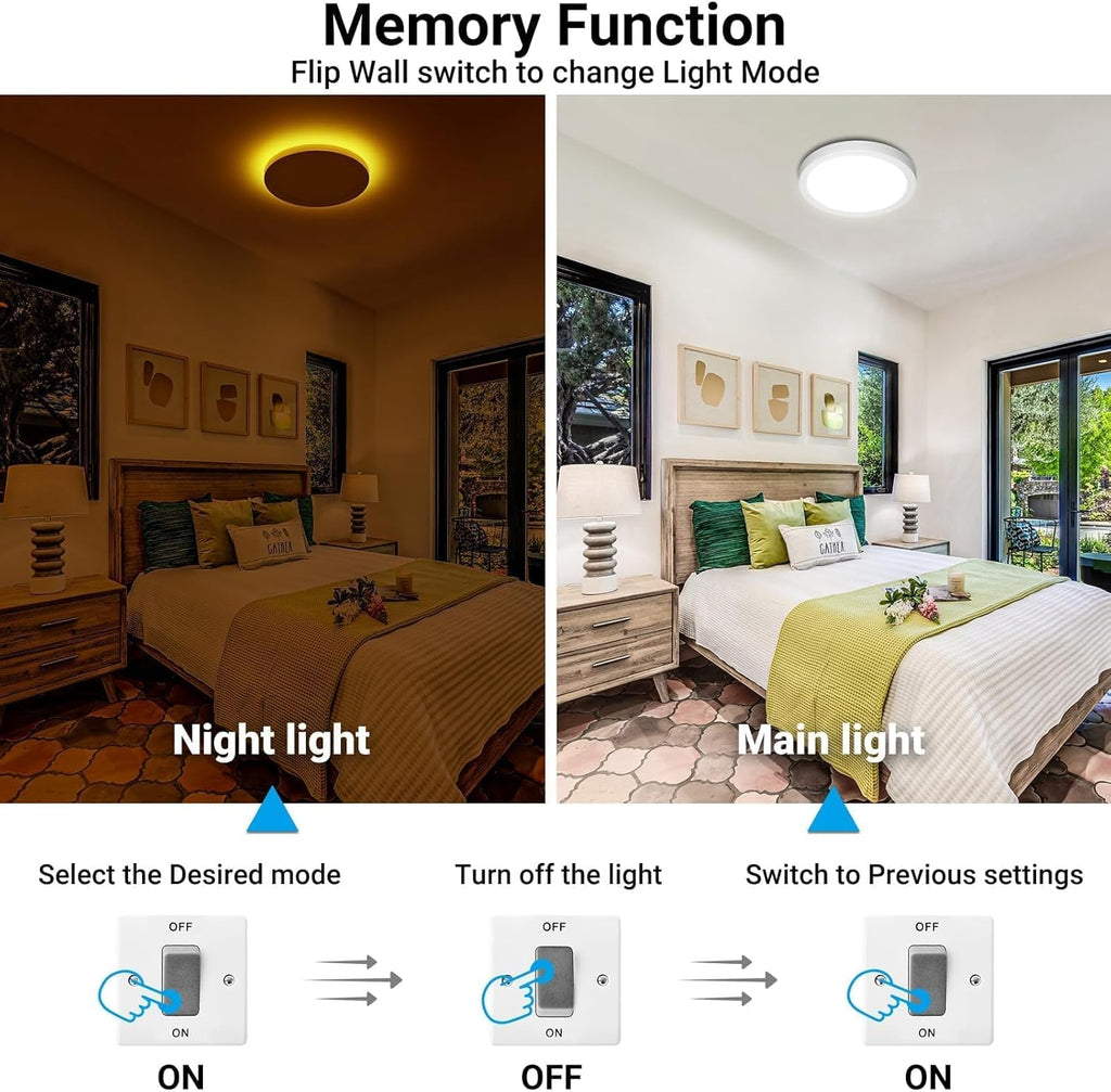 Skiennix 12-Inch LED Ceiling Light - 24W 2400LM Warm to Cold Selectable | Round White Flush Mount for Home