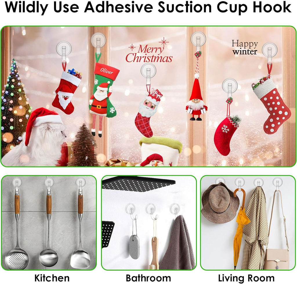 Clear Wreath Hanger - 22 LB Strong Suction Cup Hooks for Fall & Christmas Decor | 2 Pack