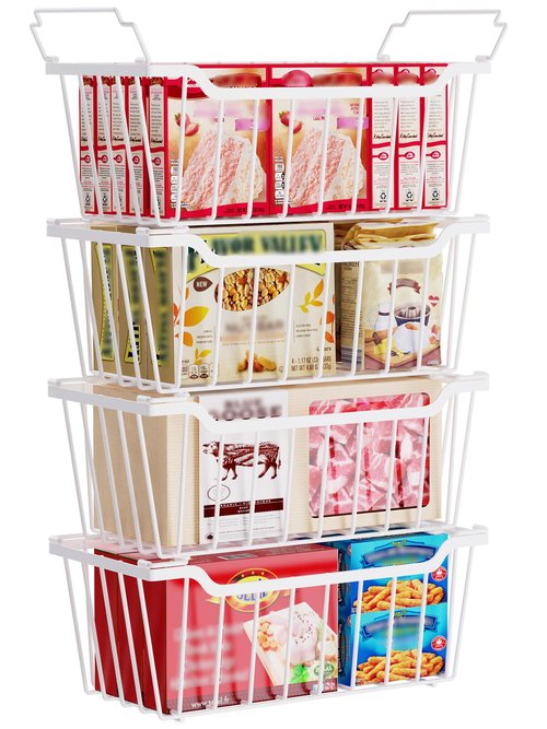SUNALLY Freezer Organizer Bins, 4 Pack Chest Freezer Organizer Stackable for 5-7 Cu.FT Deep Freezer Sort Frozen Meats and Food, Freezer Storage Baskets with Handles Easy Reach from Bottom, White