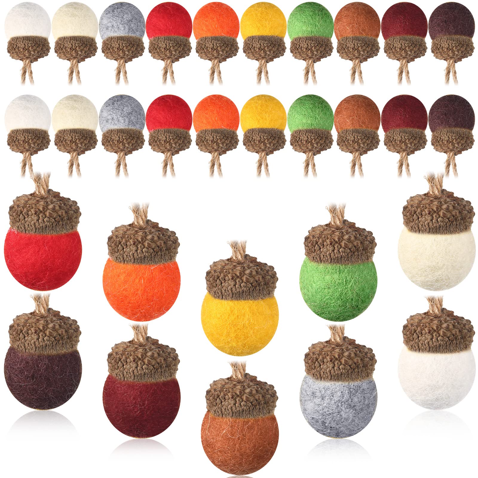 Tatuo 30 Pcs Christmas Felt Acorn Ornaments Colorful Wool Felt Acorn Pom Balls Mini Wool Acorns Bulk for DIY Xmas Crafts Christmas Tree Hanging Ornaments Party Favors Home Indoor Decor(Mixed Colors)