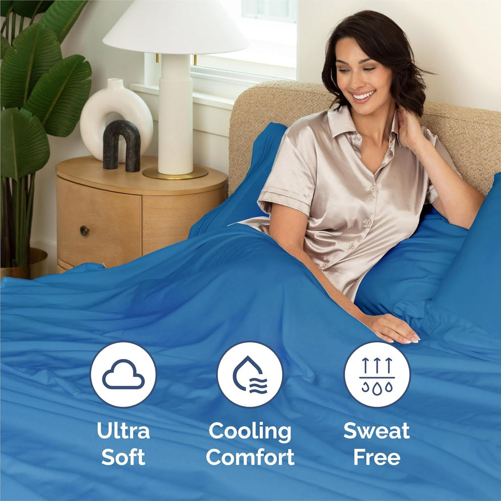 Royal Blue Split King Size 5-Piece Sheet Set | Comfy, Breathable & Cooling Luxury Bedding