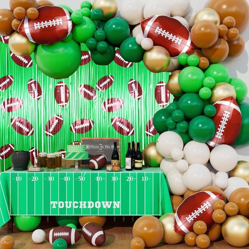 2Pcs Football Background Party Decorations,3.3x6.6 ft Football Foil Fringe Curtain Streamers,Sports Themed Superbowl Birthday Party Supplie
