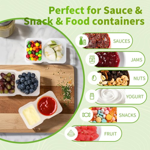 64 Pcs Reusable Snack Containers, 32 Sets Condiment Container and 32 Spoon, Double Compartment Dipping Containers with Lids, Portion Control, Outdoor Takeaway Sauce Dip Case, BPA-Free, Microwave Safe
