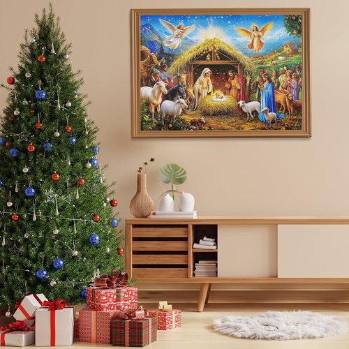 Gold Foil Accents Advent Calendar - 1008-Piece Christmas Jigsaw Puzzle | Religious Nativity Scene Countdown