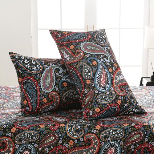 Yibeizi Queen Sheet Set Deep Pocket Queen Size Black Paisley Bed Sheets Set, Dark Floral Printed Soft Microfiber Oeko-Tex Sheets & Pillowcases Hypoallergenic Wrinkle Free Bedsheets